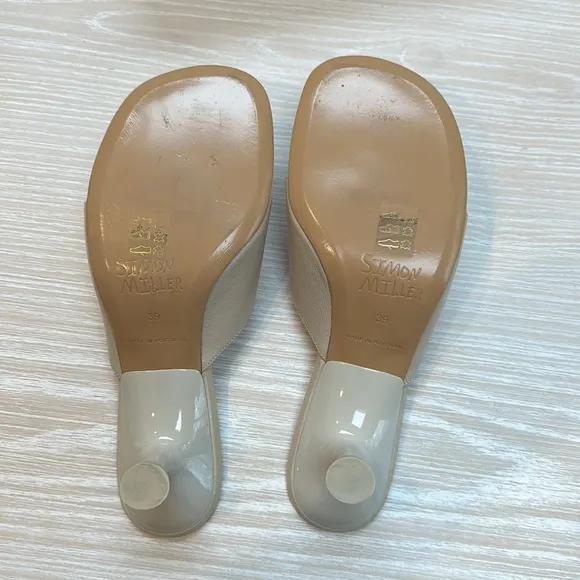 SIMON MILLER Beige Padded Bill Round Toe Slip On Leather Thong Sandals sz 39