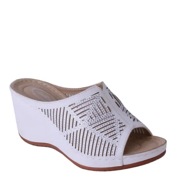 Size 11 Tan Woven Rhinestone Embellished Platform Padded Slide Wedge Sandal
