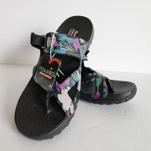 Skechers Women's Foamies Reggae Artsy Black Floral Slip On Sandals Size 9 NWT