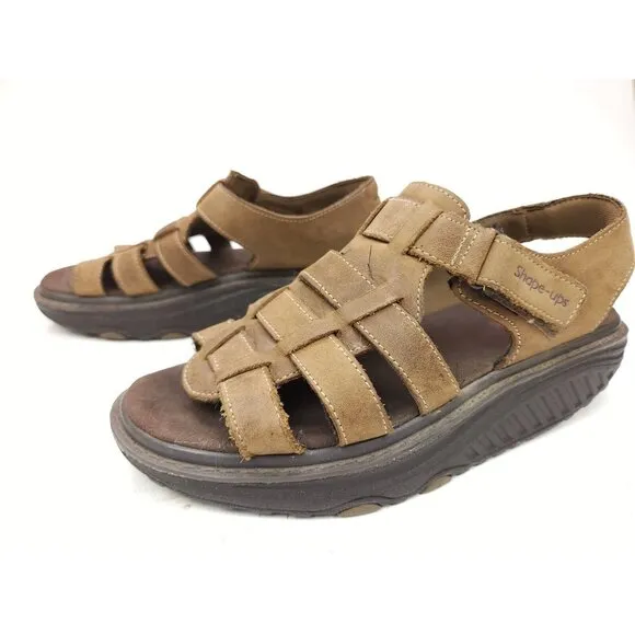 Sketchers Sandals Shape Ups Fisherman Brown Leather Walking Toning Womens 7