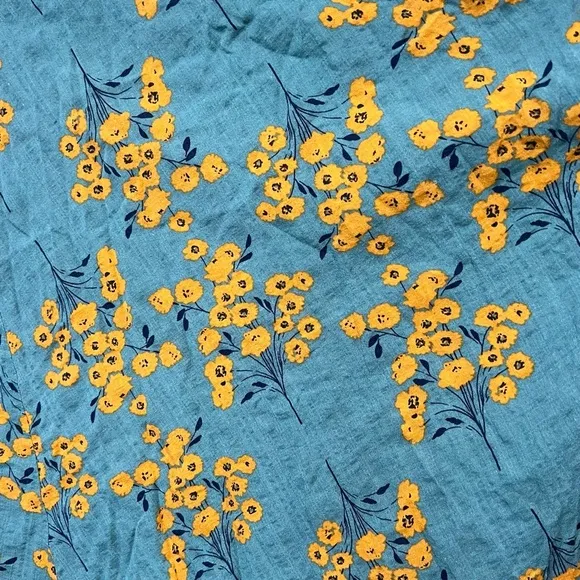 SM Yellow Floral Green Cotton Button Up Boho Peasant Maxi Dress Eggplant Slip