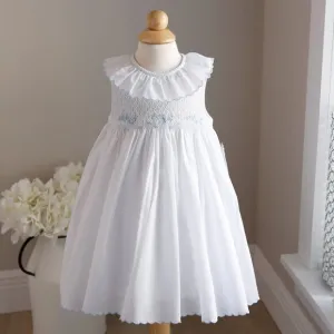 Smocked White Dress with Blue Embroidery Boutique Luli &amp; Me Sleeveless NWT