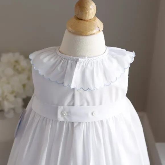 Smocked White Dress with Blue Embroidery Boutique Luli &amp; Me Sleeveless NWT
