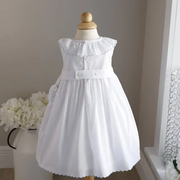 Smocked White Dress with Blue Embroidery Boutique Luli &amp; Me Sleeveless NWT