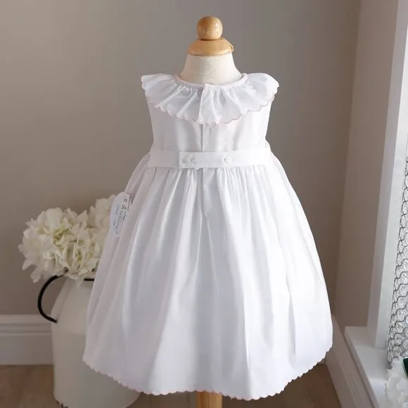 Smocked White Dress with Pink Embroidery Boutique Luli &amp; Me Sleeveless NWT