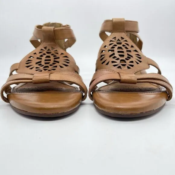Sofft Breeze Sandals Women’s 10M Luggage Brown Leather Strappy Comfort Heel
