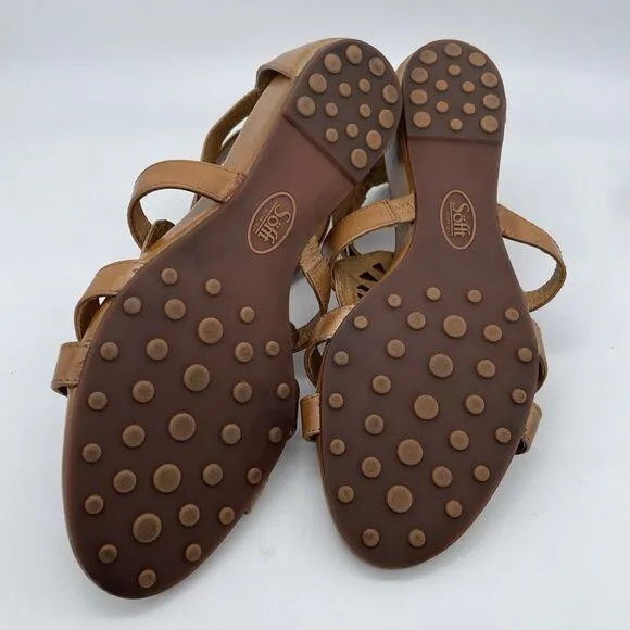 Sofft Breeze Sandals Women’s 10M Luggage Brown Leather Strappy Comfort Heel