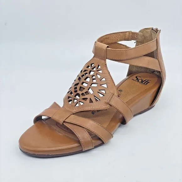 Sofft Breeze Sandals Women’s 10M Luggage Brown Leather Strappy Comfort Heel