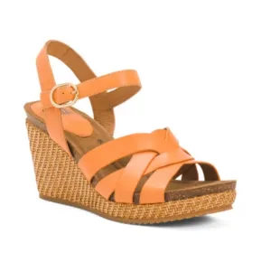 SOFFT Sunset Orange Leather Carlana Comfort Wedge Sandals NWT
