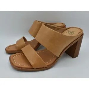 Sofft Womens Size 9.5 Sheila Caramel Tan Leather Heeled Slip On Open Toe Sandals