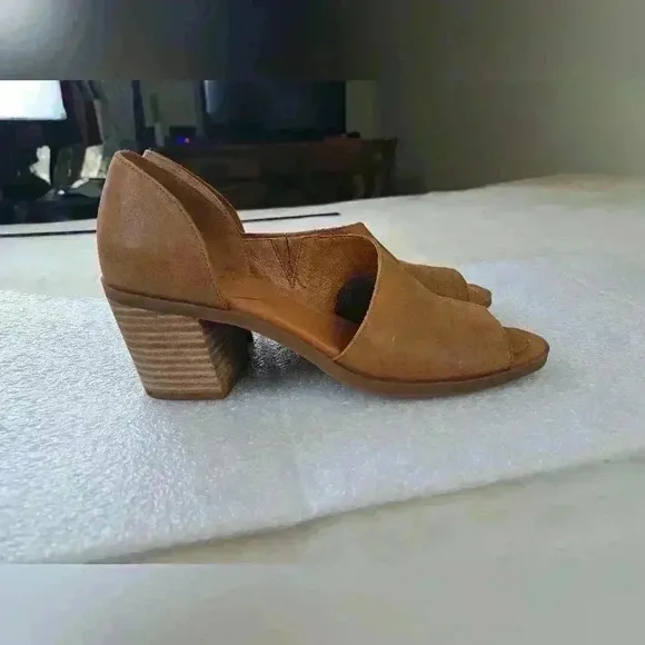 Sole Society Shoes Ralimia Leather Stacked Heel Open Toe Brown Sandals Size 8.5M