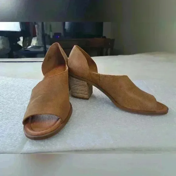 Sole Society Shoes Ralimia Leather Stacked Heel Open Toe Brown Sandals Size 8.5M