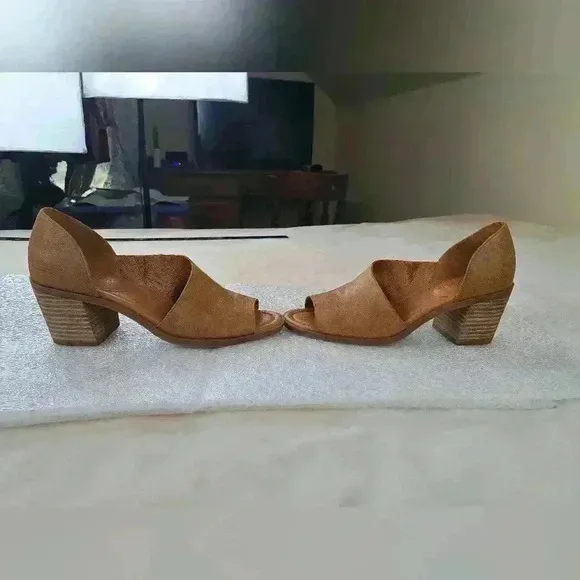 Sole Society Shoes Ralimia Leather Stacked Heel Open Toe Brown Sandals Size 8.5M