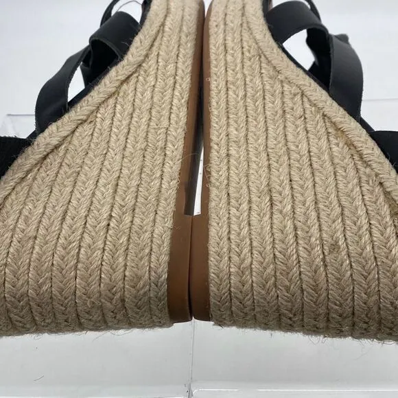 Soludos Women's Charlotte Leather Wedge Espadrille Sandal Black Tan Size 8.5
