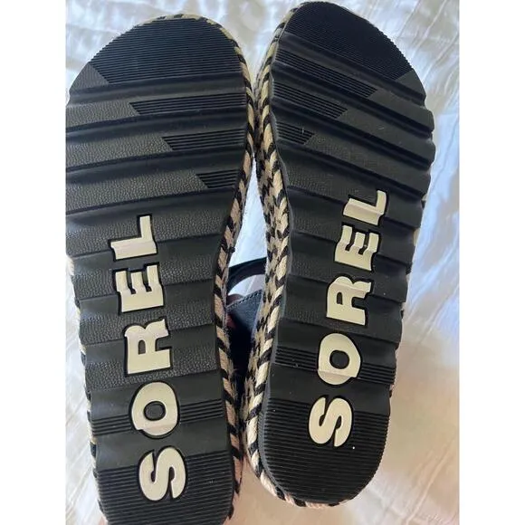 Sorel Black Ankle Strap Platform Sandals Patterned Sole US 10