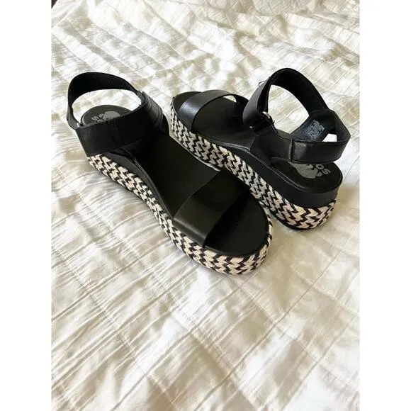 Sorel Black Ankle Strap Platform Sandals Patterned Sole US 10
