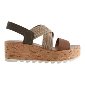 Sorel Cameron Slingback Leather Wedge Flatform Cork Sole Comfort Sandals Olive 9