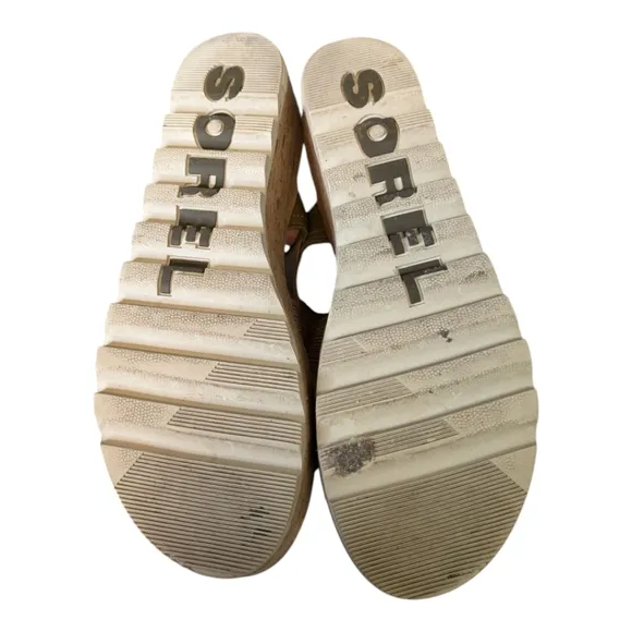 Sorel Cameron Slingback Leather Wedge Flatform Cork Sole Comfort Sandals Olive 9
