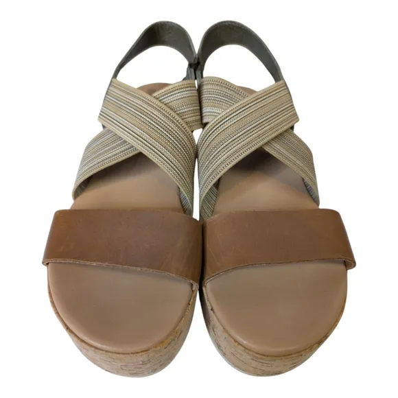 Sorel Cameron Slingback Leather Wedge Flatform Cork Sole Comfort Sandals Olive 9