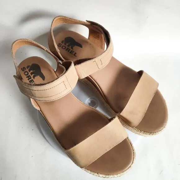 Sorel Cameron Sporty Flatform Calfskin Leather Platform Espadrille Sandals 9 M