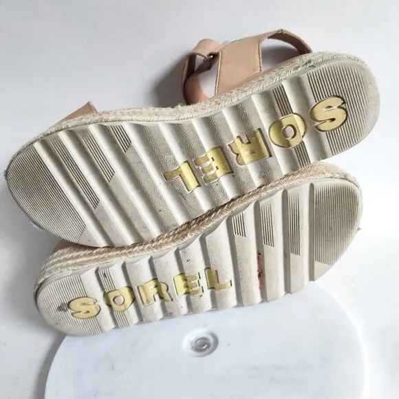 Sorel Cameron Sporty Flatform Calfskin Leather Platform Espadrille Sandals 9 M