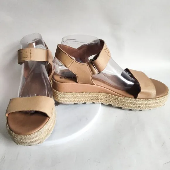 Sorel Cameron Sporty Flatform Calfskin Leather Platform Espadrille Sandals 9 M