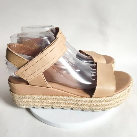Sorel Cameron Sporty Flatform Calfskin Leather Platform Espadrille Sandals 9 M