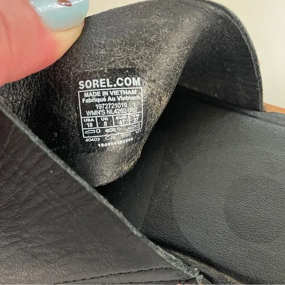 Sorel Ella II Slide Black Leather Sandal Slip-on Summer Shoes 10