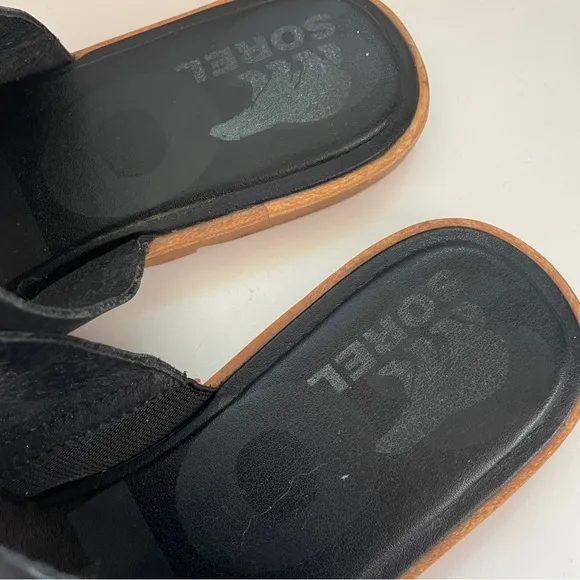 Sorel Ella II Slide Black Leather Sandal Slip-on Summer Shoes 10