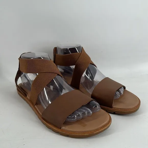 Sorel Ella Sandals velvet tan slip on casual full upper leather sz 8.5
