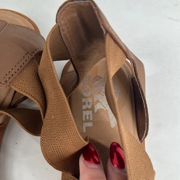 Sorel Ella Sandals velvet tan slip on casual full upper leather sz 8.5