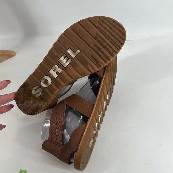 Sorel Ella Sandals velvet tan slip on casual full upper leather sz 8.5