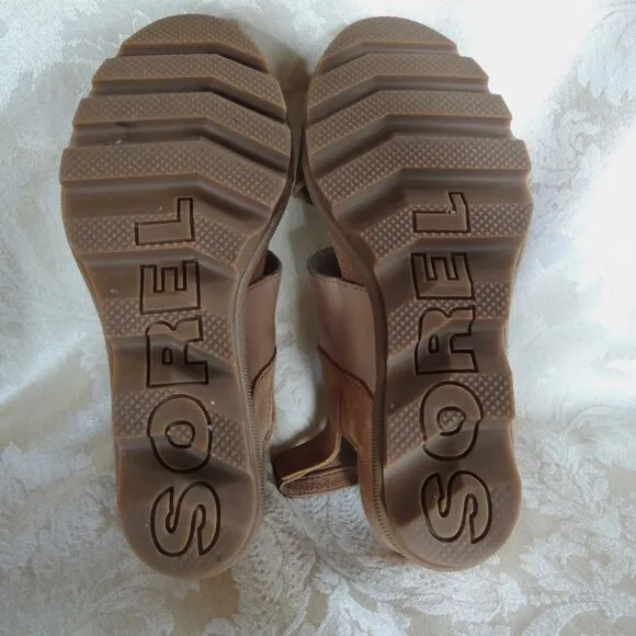 Sorel Joanie II Camel Brown Slingback Wedge Sandal 7.5