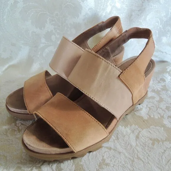 Sorel Joanie II Camel Brown Slingback Wedge Sandal 7.5