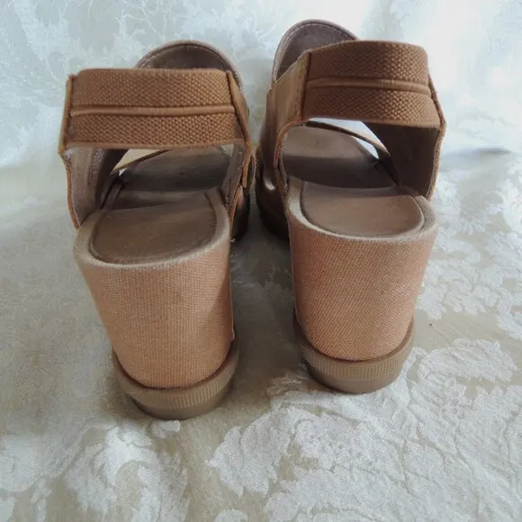Sorel Joanie II Camel Brown Slingback Wedge Sandal 7.5