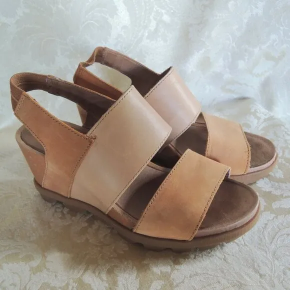 Sorel Joanie II Camel Brown Slingback Wedge Sandal 7.5