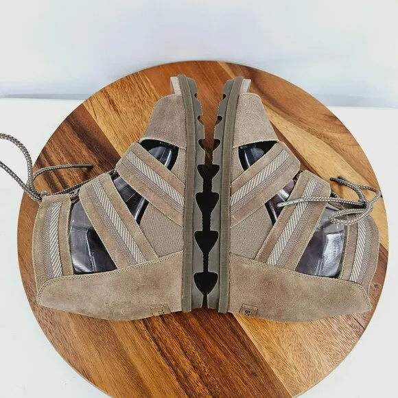 Sorel Joanie II Wedge Sandals 11 Lace Up Ash Brown Taupe NL3272-240 Leather Boho