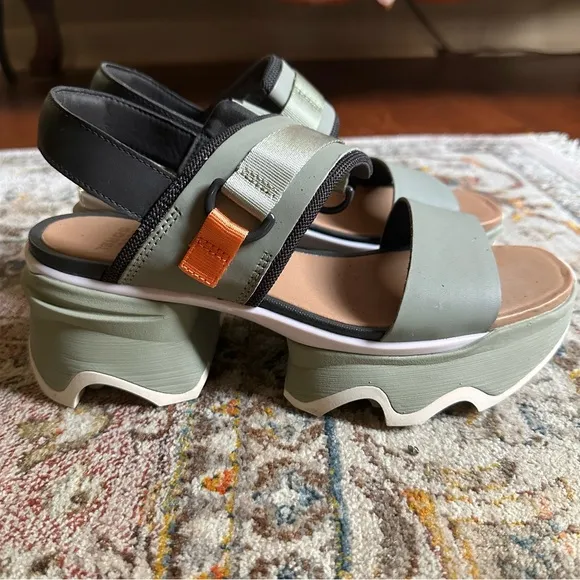 Sorel Kinetic Impact Sage Green Black Cream Orange Chunky Platform Sandals