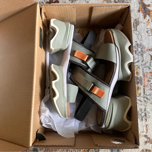 Sorel Kinetic Impact Sage Green Black Cream Orange Chunky Platform Sandals