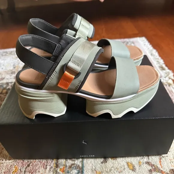 Sorel Kinetic Impact Sage Green Black Cream Orange Chunky Platform Sandals