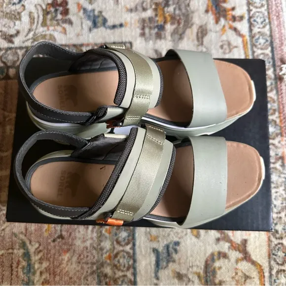 Sorel Kinetic Impact Sage Green Black Cream Orange Chunky Platform Sandals