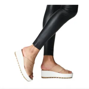 Sorel Platform Leather Sandals Tan/White 'Cameron Flatform Wedge&quot; Size 10.5 NWT