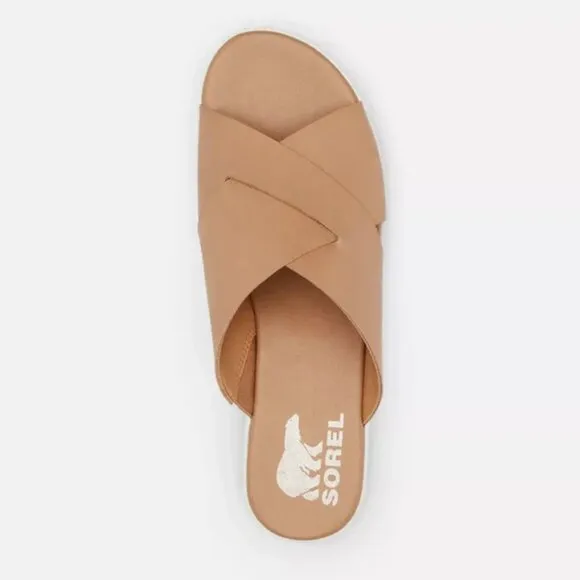 Sorel Platform Leather Sandals Tan/White 'Cameron Flatform Wedge&quot; Size 10.5 NWT