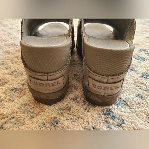 Sorel Wedge Mule Sandal Open Toe Gray Suede Lug Sole Slide Slip-On Shoes Size 10