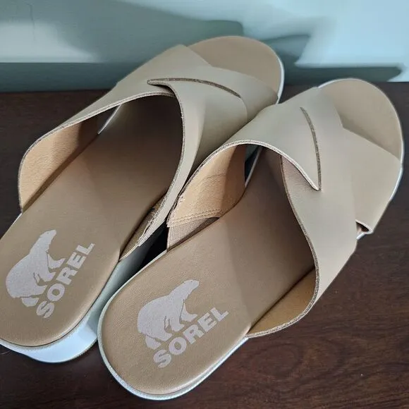 Sorel Women Slide Sandals Cameron Flatform Mule US 10 Honest Beige Sea Salt
