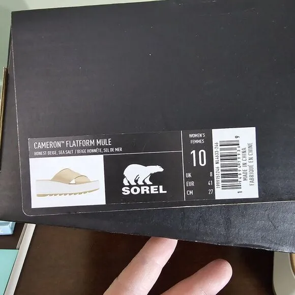 Sorel Women Slide Sandals Cameron Flatform Mule US 10 Honest Beige Sea Salt