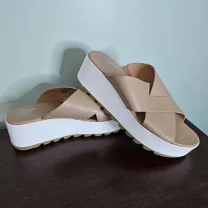 Sorel Women Slide Sandals Cameron Flatform Mule US 10 Honest Beige Sea Salt