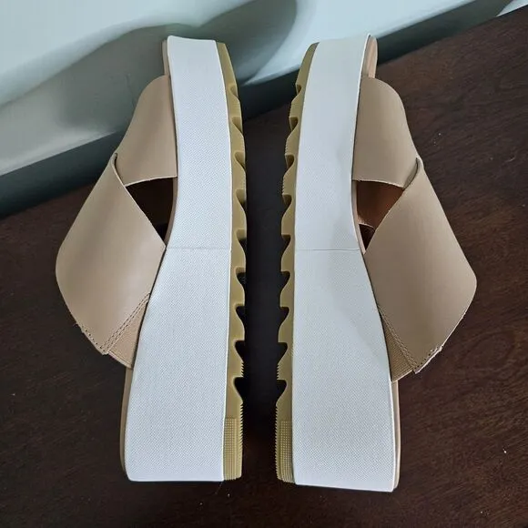 Sorel Women Slide Sandals Cameron Flatform Mule US 10 Honest Beige Sea Salt