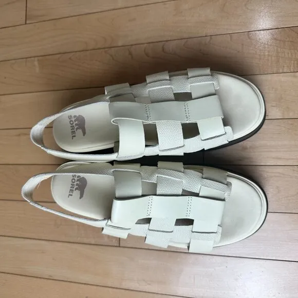 Sorel Women's Dayspring Slingback Platform Sandals Honey White &amp; Black Size 8