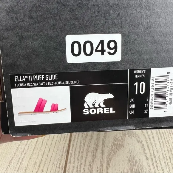 Sorel Women's Ella II Puff Slide Sandals US10 Fuchsia Fizz Sea Salt $85